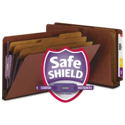 New 3 in. Expansion 3 Divider Legal Size 8 SafeSHIELD Fasteners End Tab Pressboard Classification Folders - Red (10/Box) Filing & Folders