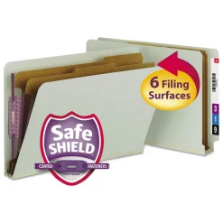 Clearance 2 in. Expansion 2 Divider Legal Size 6 SafeSHIELD Fasteners End Tab Pressboard Classification Folders - Gray-Green (10/Box) Filing & Folders