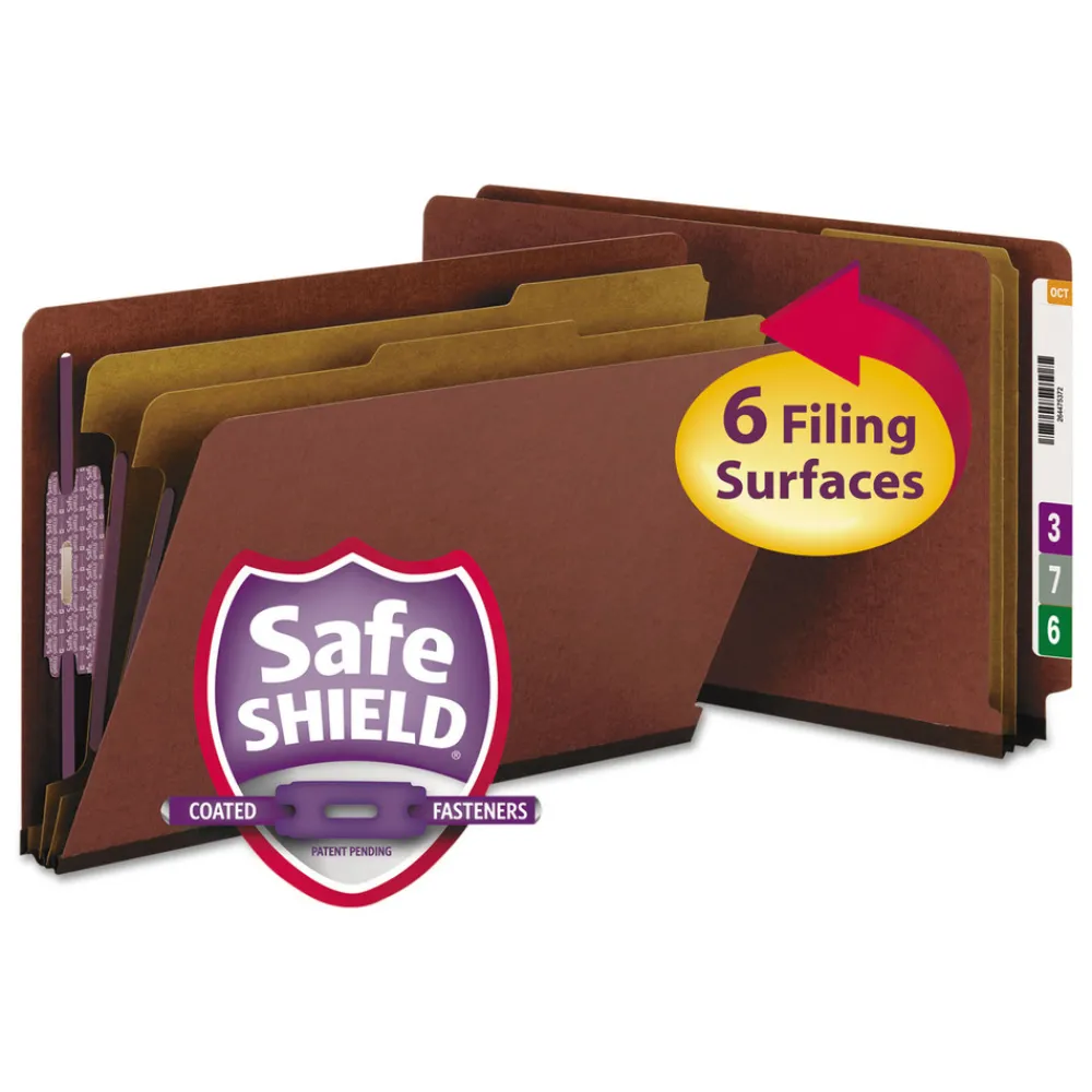 Hot 2 in. Expansion 2 Divider Legal Size 6 SafeSHIELD Fasteners End Tab Pressboard Classification Folders - Red (10/Box) Filing & Folders