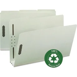 3 in. Expansion 2 Fasteners Legal Size Recycled Pressboard Fastener Folders - Gray-Green Exterior (25/Box) Filing & Folders