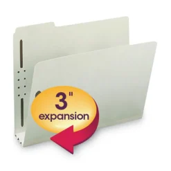 Hot 3 in. Expansion 2 Fasteners Letter Size Recycled Pressboard Fastener Folders - Gray-Green Exterior (25/Box) Filing & Folders