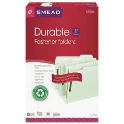 Best 1 in. Expansion 2 Fasteners Legal Size Recycled Pressboard Fastener Folders - Gray-Green Exterior (25/Box) Filing & Folders