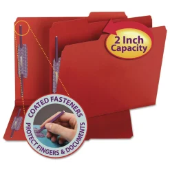 Online 2 in. Expansion Colored Pressboard Folders with 2 SafeSHIELD Fasteners - Letter Size/Bright Red (25/Box) Filing & Folders
