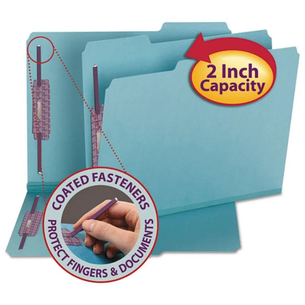 Sale 2 in. Expansion Colored Pressboard Folders with 2 SafeSHIELD Coated Fasteners - Letter Size/Blue (25/Box) Filing & Folders