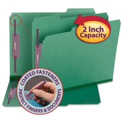 Online 2 in. Expansion Colored Pressboard Folders with 2 SafeSHIELD Coated Fasteners - Letter Size/Green (25/Box) Filing & Folders