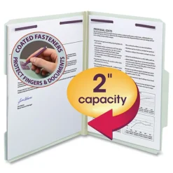 New 2 in. Expansion 2/5-Cut Two SafeSHIELD Coated Fasteners Letter Size Recycled Pressboard Folders - Gray-Green (25/Box) Filing & Folders