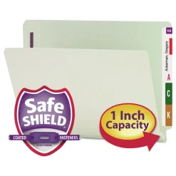 Sale 1 in. Expansion End Tab Pressboard Classification Folders with 2 SafeSHIELD Coated Fasteners - Letter Size/Gray-Green (25/Box) Filing & Folders