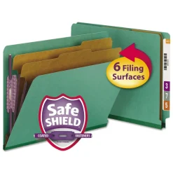 Discount 2 in. Expansion End Tab Pressboard Classification Folders with 6 SafeSHIELD Fasteners - Letter Size/Green (10/Box) Filing & Folders