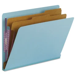 Clearance 2 in. Expansion End Tab Pressboard Classification Folders with 6 SafeSHIELD Fasteners - Letter Size/Blue (10/Box) Filing & Folders