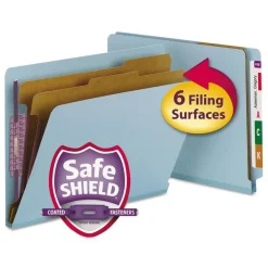 Clearance 2 in. Expansion End Tab Pressboard Classification Folders with 6 SafeSHIELD Fasteners - Letter Size/Blue (10/Box) Filing & Folders