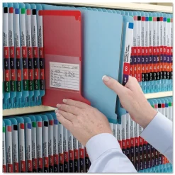 Clearance 2 in. Expansion End Tab Pressboard Classification Folders with 6 SafeSHIELD Fasteners - Letter Size/Blue (10/Box) Filing & Folders