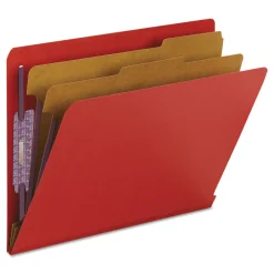 2 in. Expansion End Tab Pressboard Classification Folders with 6 SafeSHIELD Fasteners - Letter Size/Bright Red (10/Box) Filing & Folders