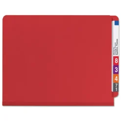 2 in. Expansion End Tab Pressboard Classification Folders with 6 SafeSHIELD Fasteners - Letter Size/Bright Red (10/Box) Filing & Folders