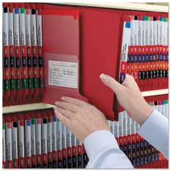 2 in. Expansion End Tab Pressboard Classification Folders with 6 SafeSHIELD Fasteners - Letter Size/Bright Red (10/Box) Filing & Folders