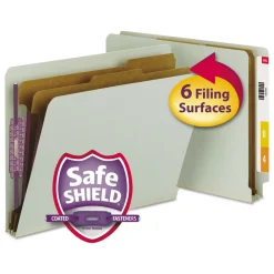 Online 2 in. Expansion End Tab Pressboard Classification Folders with 6 SafeSHIELD Fasteners - Letter Size/Gray-Green (10/Box) Filing & Folders
