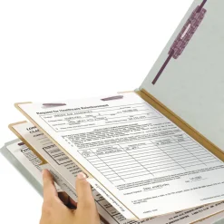 Online 2 in. Expansion End Tab Pressboard Classification Folders with 6 SafeSHIELD Fasteners - Letter Size/Gray-Green (10/Box) Filing & Folders