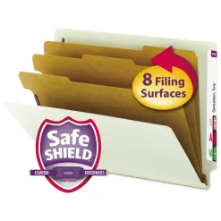Outlet 3 in. Expansion End Tab Pressboard Classification Folder with 8 SafeSHIELD Fasteners - Letter Size/Gray-Green (10/Box) Filing & Folders
