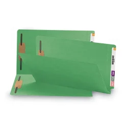 Outlet 0.75 in. Expansion Heavyweight Colored End Tab Fastener Folders - Green Exterior/Legal Size (50/Box) Filing & Folders