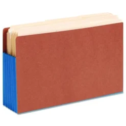 New 5.25 in. Expansion Legal Size Fully Lined 6.5 in. High Gussets Drop-Front End Tab File Pockets - Redrope/Blue (10/Box) Filing & Folders