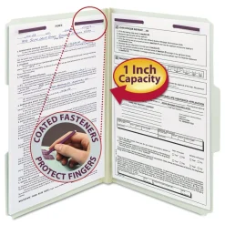 Online 1 in. Expansion Recycled Pressboard 1/3-Cut Tab Fastener Folders with Two SafeSHIELD Fasteners - Legal Size/Gray-Green (25/Box) Filing & Folders