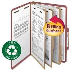 Hot 3 in. Expansion Recycled 3-Divider Pressboard Classification Folders, 8 Fasteners - Legal Size/Red Exterior (10/Box) Filing & Folders