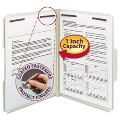 New 1 in. Expansion Recycled Pressboard Folders with 2 SafeSHIELD Fasteners - Letter Size/Gray-Green (25/Box) Filing & Folders