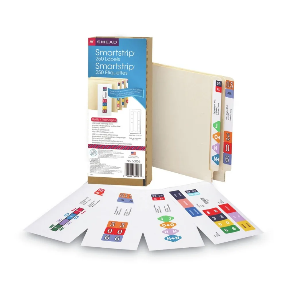Online 1.5 in. x 7.5 in. Color-Coded Smartstrip Inkjet Refill Label Forms - Assorted, White (250/Pack) Labels & Label Makers
