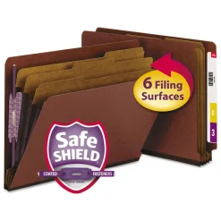 Best 8 SafeSHIELD Fasteners 3 in. Expansion 3 Dividers Letter Size End Tab Pressboard Classification Folders - Red (10/Box) Filing & Folders
