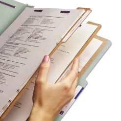 8 SafeSHIELD Fasteners 2/5-Cut Tabs 3 Dividers Letter Size Pressboard Classification Folders - Gray-Green (10/Box) Filing & Folders