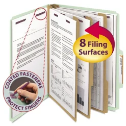 8 SafeSHIELD Fasteners 2/5-Cut Tabs 3 Dividers Letter Size Pressboard Classification Folders - Gray-Green (10/Box) Filing & Folders