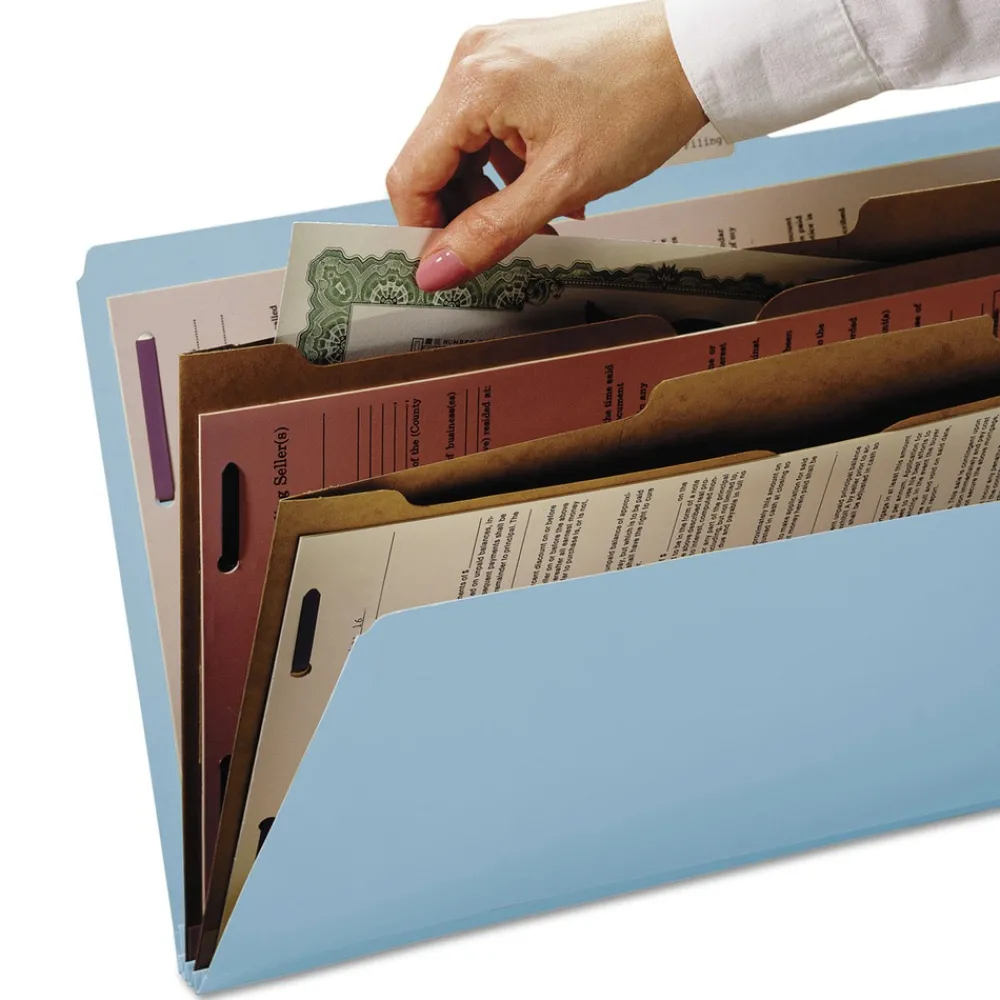 6 SafeSHIELD Fasteners 2 Dividers Letter Size 6-Section Pressboard Top Tab Pocket Classification Folders - Blue (10/Box) Filing & Folders
