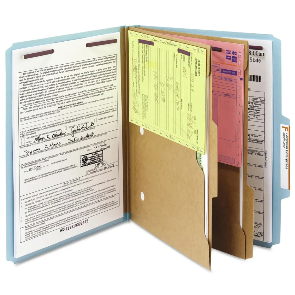 6 SafeSHIELD Fasteners 2 Dividers Letter Size 6-Section Pressboard Top Tab Pocket Classification Folders - Blue (10/Box) Filing & Folders