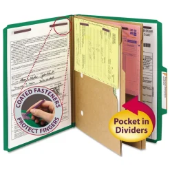 Best 6 SafeSHIELD Fasteners 2 Dividers Letter Size 6-Section Pressboard Top Tab Pocket Classification Folders - Green (10/Box) Filing & Folders