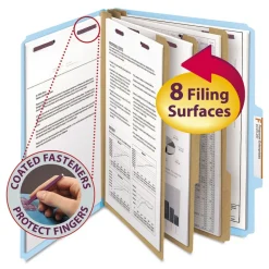 Discount 8 SafeSHIELD Fasteners 3 in. Expansion 3 Dividers Letter Size Pressboard Top Tab Classification Folders - Blue (10/Box) Filing & Folders
