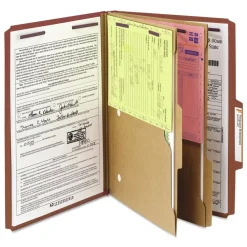 Clearance 6 SafeSHIELD Fasteners 2 Dividers Legal Size 6-Section Pressboard Top Tab Pocket Classification Folders - Red (10/Box) Filing & Folders