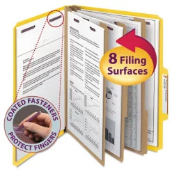 Online 8 SafeSHIELD Fasteners 3 Dividers Letter Size 8-Section Pressboard Top Tab Classification Folders - Yellow (10/Box) Filing & Folders