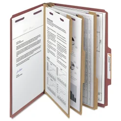 Eight SafeSHIELD Fasteners 2/5-Cut Tabs 3 Dividers Legal Size Pressboard Classification Folders - Red (10/Box) Filing & Folders