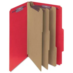 Clearance Eight-Section Pressboard Top Tab Classification Folders - Bright Red/Legal Size (10/Box) Filing & Folders