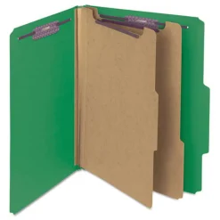 6-Section Pressboard Top Tab Classification Folders with 6 SafeSHIELD Fasteners - Letter Size/Green (10/Box) Filing & Folders
