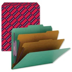 6-Section Pressboard Top Tab Classification Folders with 6 SafeSHIELD Fasteners - Letter Size/Green (10/Box) Filing & Folders