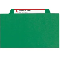 6-Section Pressboard Top Tab Classification Folders with 6 SafeSHIELD Fasteners - Letter Size/Green (10/Box) Filing & Folders