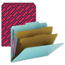 Clearance 6-Section Pressboard Top Tab Classification Folders with 6 SafeSHIELD Fasteners - Letter Size/Blue (10/Box) Filing & Folders