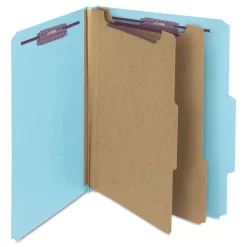 Clearance 6-Section Pressboard Top Tab Classification Folders with 6 SafeSHIELD Fasteners - Letter Size/Blue (10/Box) Filing & Folders