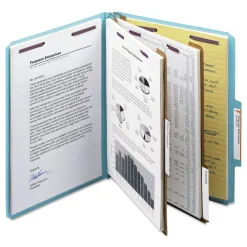 Clearance 6-Section Pressboard Top Tab Classification Folders with 6 SafeSHIELD Fasteners - Letter Size/Blue (10/Box) Filing & Folders