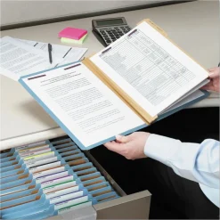 Clearance 6-Section Pressboard Top Tab Classification Folders with 6 SafeSHIELD Fasteners - Letter Size/Blue (10/Box) Filing & Folders