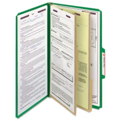Outlet Six SafeSHIELD Fasteners 2 Dividers Legal Size Six-Section Pressboard Top Tab Classification Folders - Green (10/Box) Filing & Folders