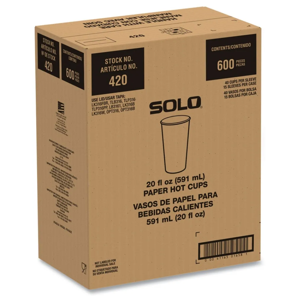 Clearance 20 oz Compostable Paper Hot Cups - White/Green (600/Carton) Tabletop And Serveware