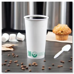 Clearance 20 oz Compostable Paper Hot Cups - White/Green (600/Carton) Tabletop And Serveware