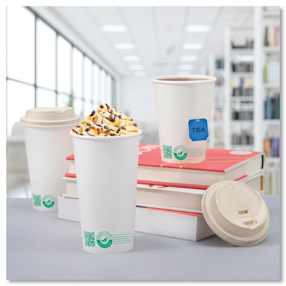 Clearance 20 oz Compostable Paper Hot Cups - White/Green (600/Carton) Tabletop And Serveware