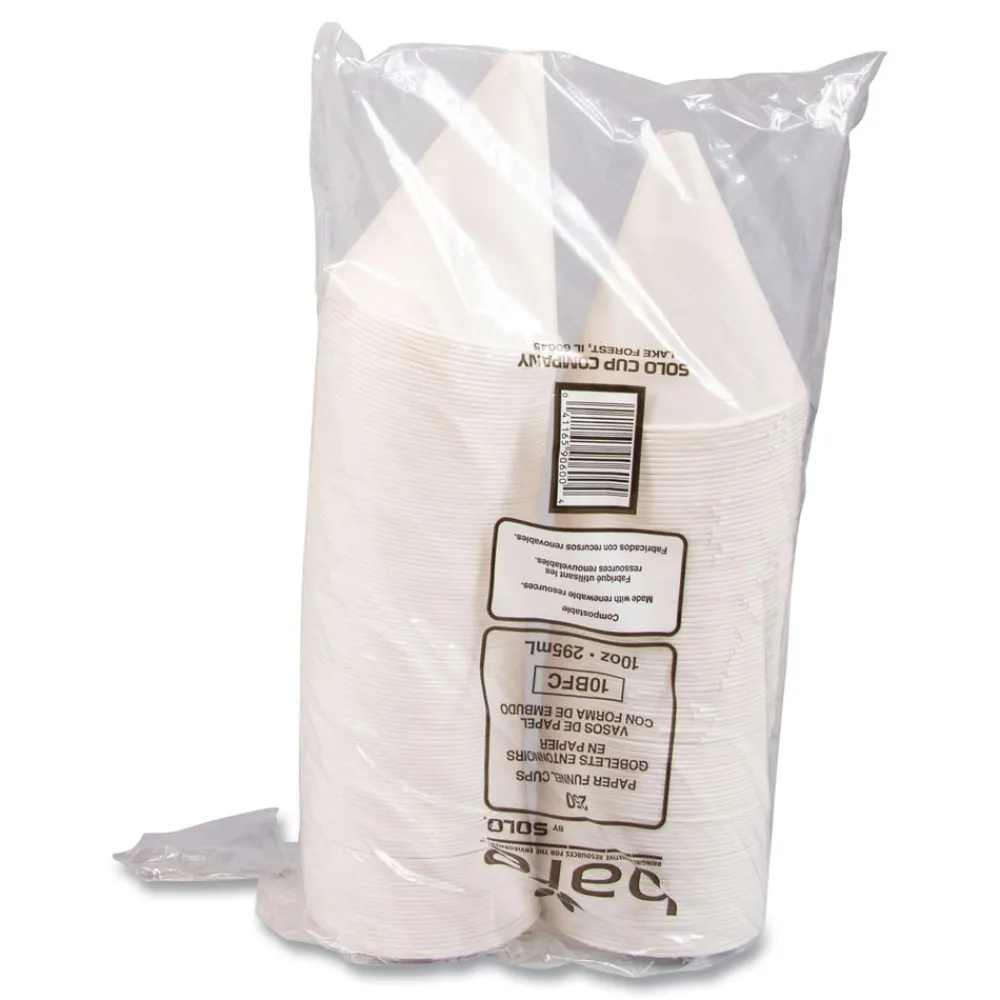 Hot Bare Eco-Forward 10 oz. ProPlanet Seal Treated Paper Funnel Cups - White (1000/Carton) Tabletop And Serveware